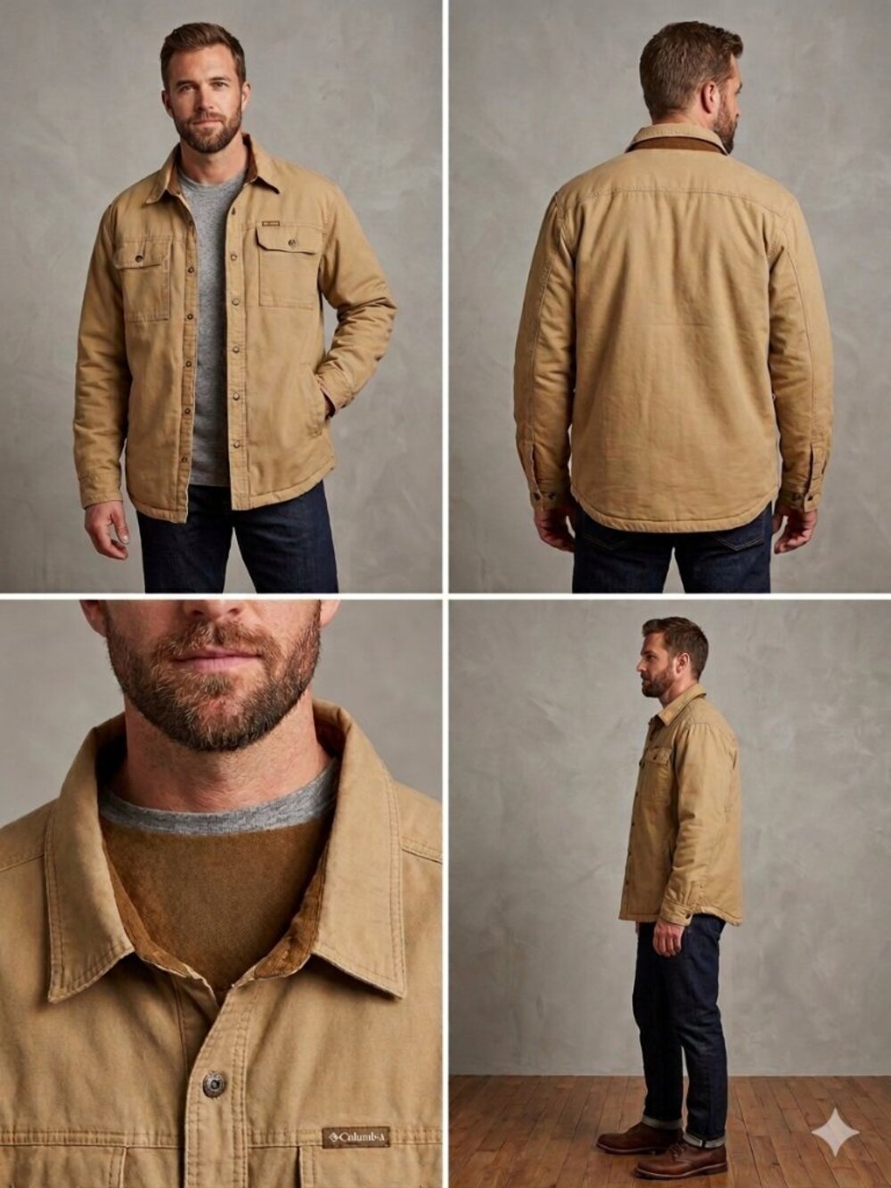 Columbia Men’s Fleece-Lined Canvas Shirt Jacket Shacket – Tan – Size Medium